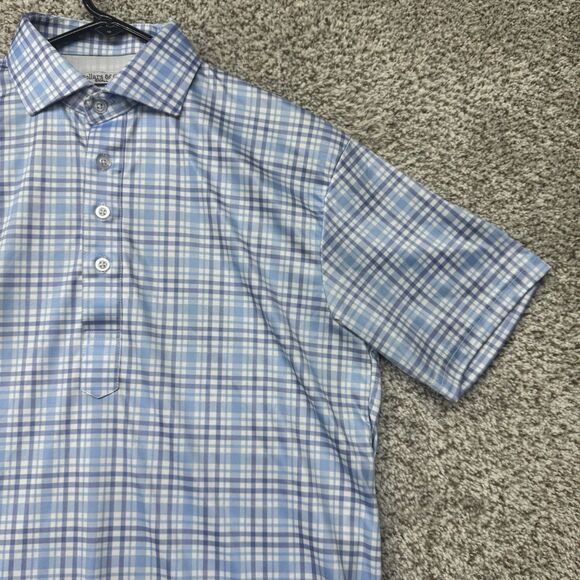 Collars And Co Polo Mens Small Blue Plaid Performance Golf Short Sleeve Poly - Picture 3 of 14